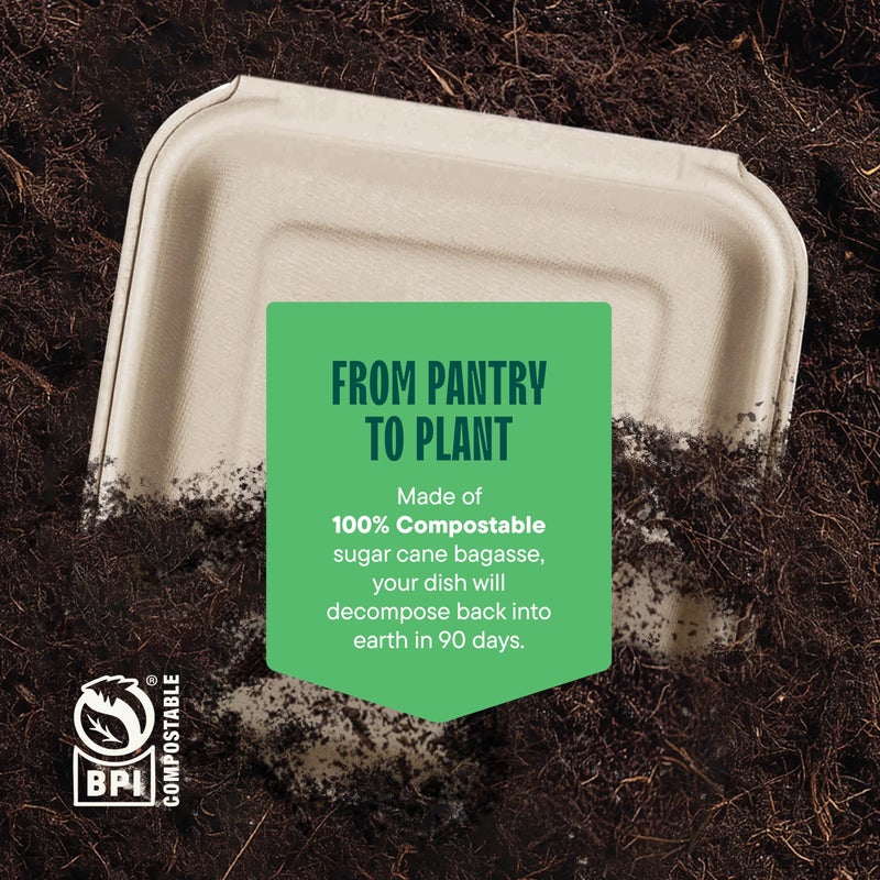 Stack Man 100% Compostable Clamshell Take Out Food Containers [8X8" 50-Pack] Heavy-Duty Quality to go Containers, Natural Disposable Bagasse, Eco-Friendly Biodegradable Made of Sugar Cane Fibers - Image 4